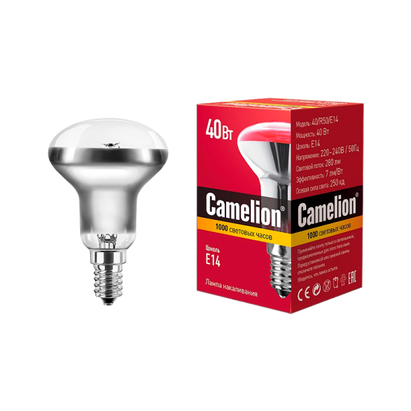 Лампа накаливания Camelion R50 E14 40W 220-240V рефлектор прозрачная (1/100)