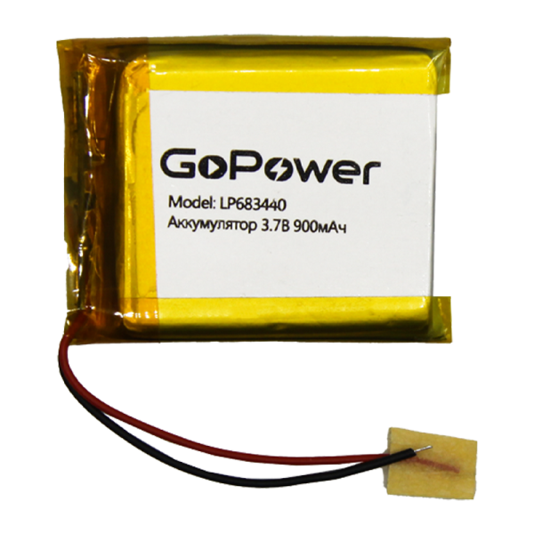 Аккумулятор Li-Pol GoPower LP683440 PK1 3.7V 900mAh с защитой (1/10)