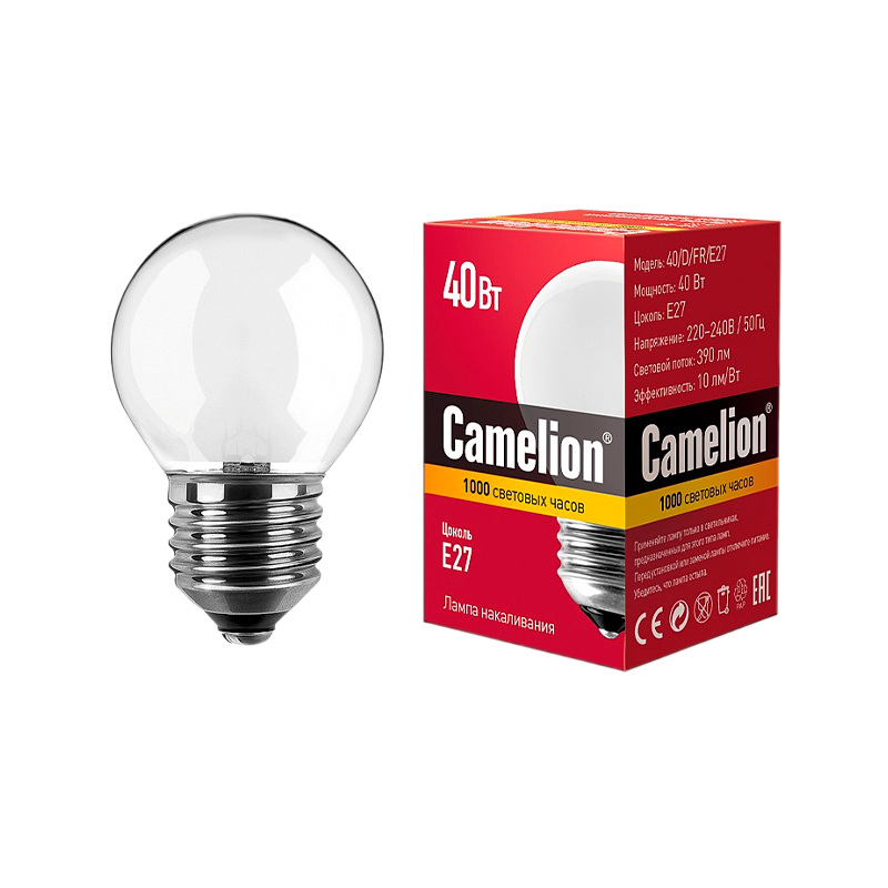 Лампа накаливания Camelion E27 40W 220V шар матовая (1/100)