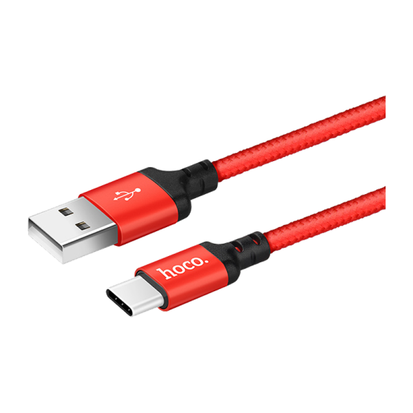 Кабель HOCO X14 USB (m)-Type-C (m) 2.0м 1.7A нейлон красный черный (1/33/330)