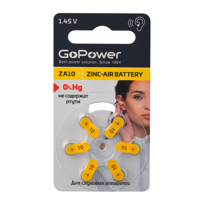 Батарейка GoPower ZA10 BL6 Zinc Air (6/60/600/3000)