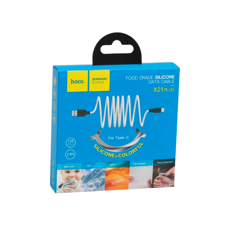 Кабель HOCO X21 Plus USB (m)-Type-C (m) 1.0м 3.0A силикон черный белый (1/28/168)