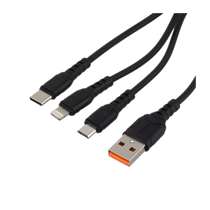 *Кабель GoPower GP05-3-1 USB (m)-2хType-C/Lightning/microUSB (m) черный (1/200/800) 