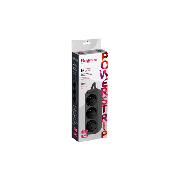 Удлинитель Defender M330 3р.С/З 10A 3.0м черный (1/30)