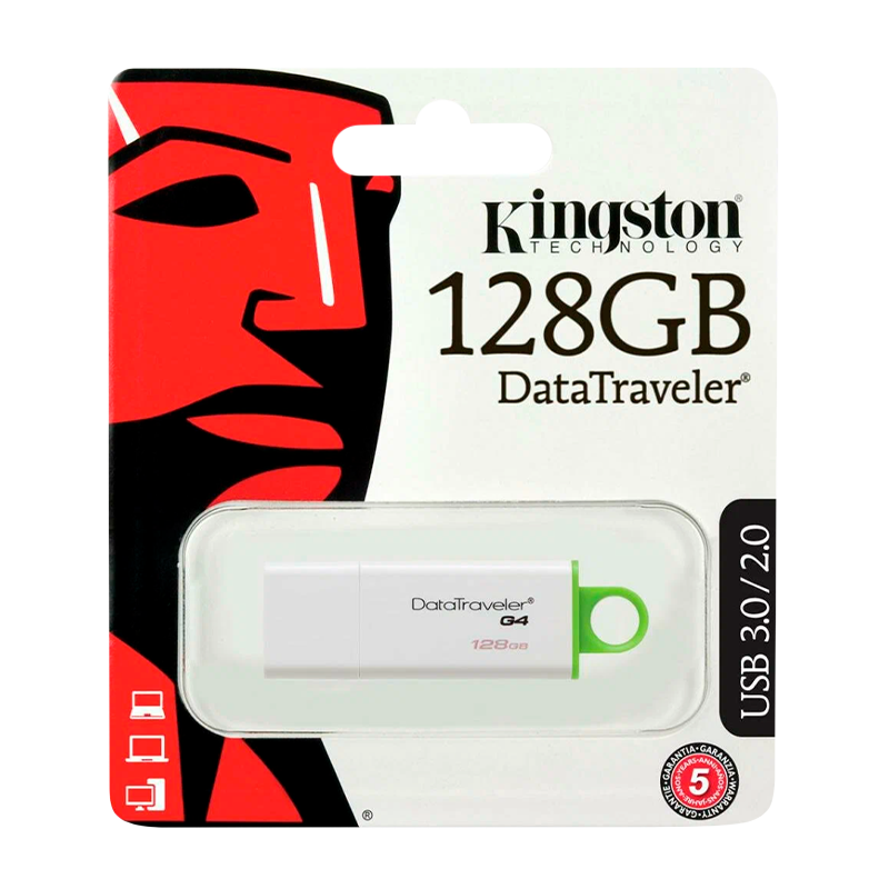 Флеш-накопитель Kingston DataTraveler G4 128GB USB3.0 пластик белый зеленый