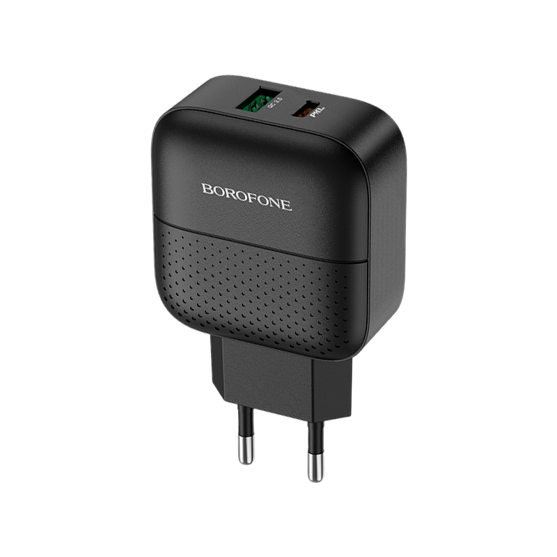 Сетевое З/У Borofone BA46A 1USB/Type-C 3.0A 18W QC3.0 с кабелем Type-C-Lightning черный (1/32/128)