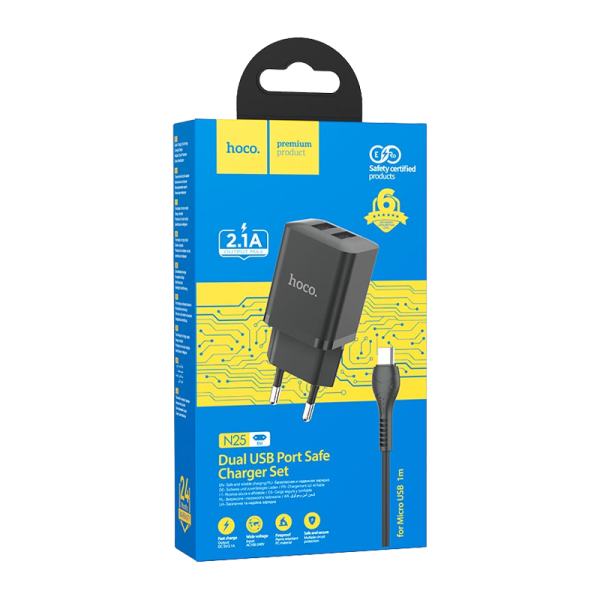 Сетевое З/У HOCO N25 2USB 2.1A черный (1/13/130)