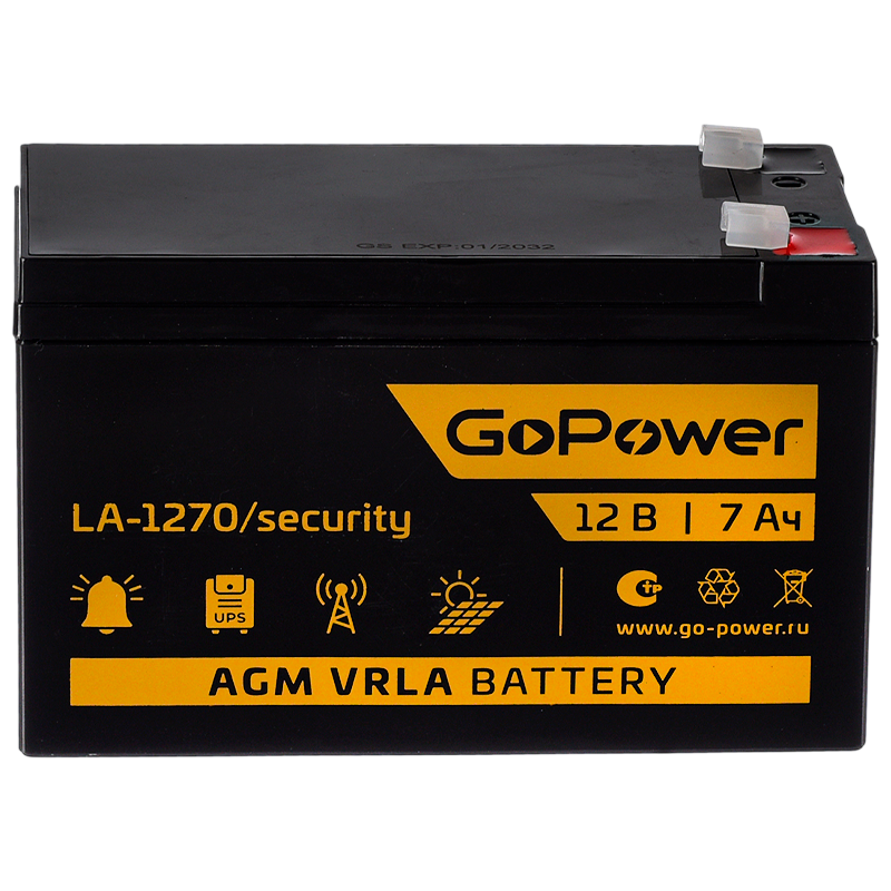 Аккумулятор свинцово-кислотный GoPower LA-1270/security 12V 7Ah клеммы T1/ F1 (1/5)