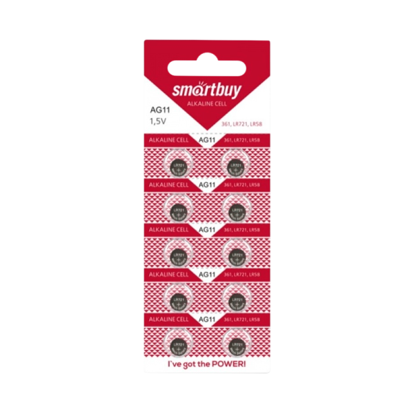 Батарейка Smartbuy G11/LR721/LR58/362A/162 BL10 Alkaline 1.5V (10/200/2000)