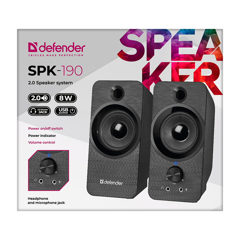 Колонки 2.0 Defender SPK-190 8W Jack 3.5mm черный (1/24)