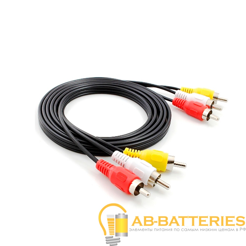 Кабель GoPower 3xRCA (m)-3xRCA (m) 1.0м ПВХ черный в пакете