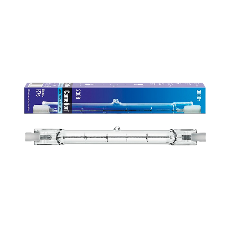 Лампа галогенная Camelion R7s 300W 220V трубка прозрачная (1/50/500)