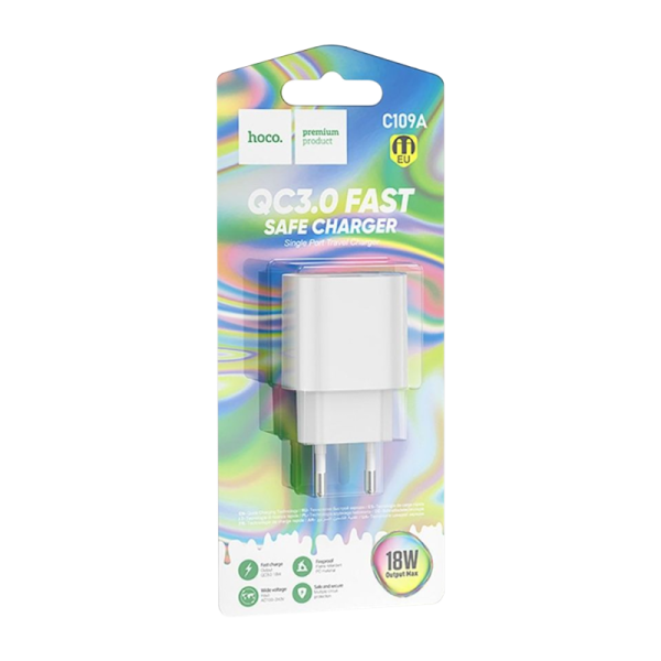 Сетевое З/У HOCO C109A 1USB 18W QC3.0 белый (1/36/216)