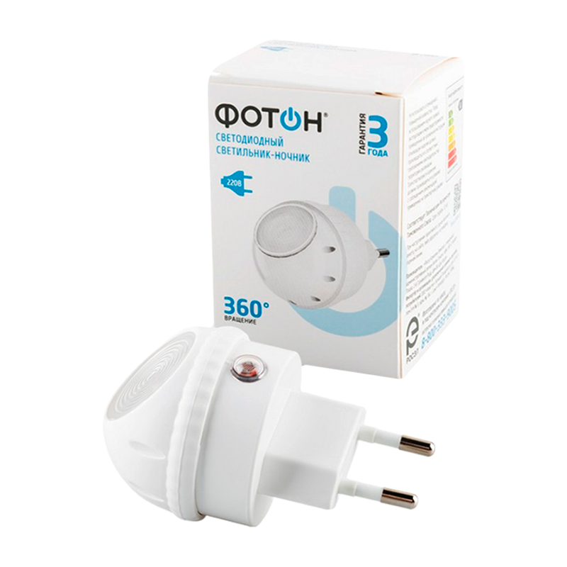 Ночник Фотон NM-360L 0.05W 220V 1 режим белый (1/10)