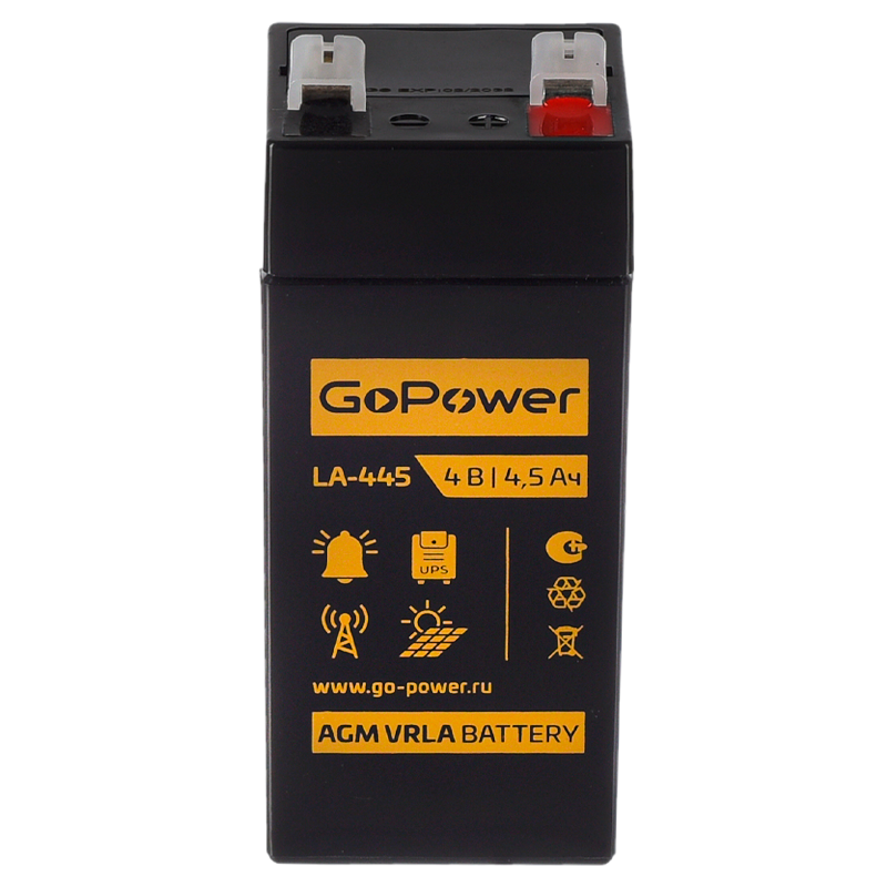 Аккумулятор свинцово-кислотный GoPower LA-445 4V 4.5Ah клеммы T1/ F1 (1/20)