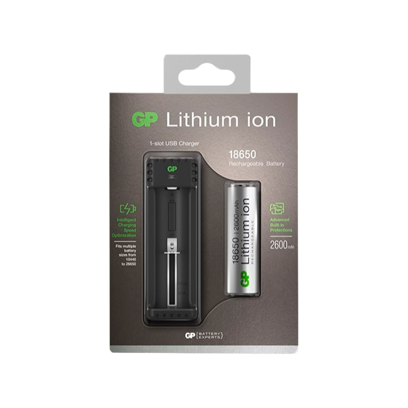 З/У для аккумуляторов GP L111 Li-ion 1 слот + 1x18650 2600mAh (1/24)