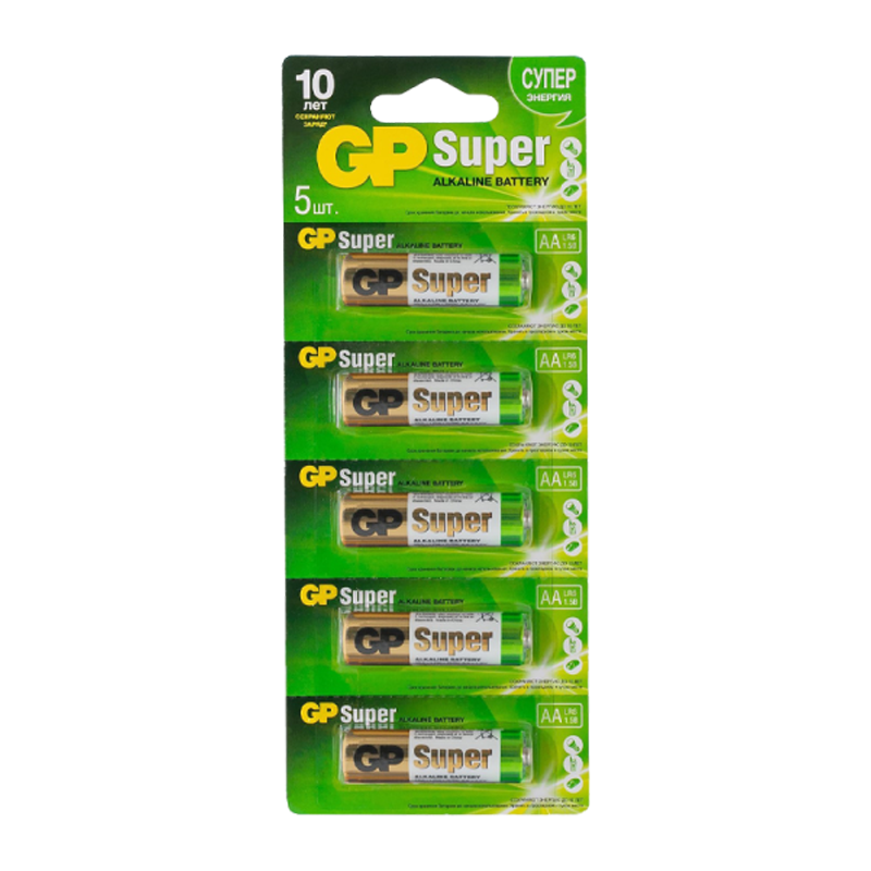 Батарейка GP Super LR6 AA BL5 Alkaline 1.5V отрывные (5/60/600) R