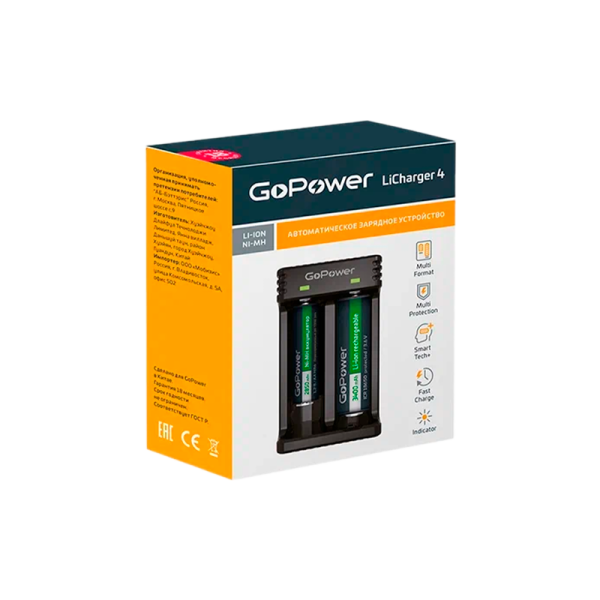 З/У для аккумуляторов GoPower LiCharger 4 Ni-MH/Ni-Cd/Li-ion/IMR 2 слота (1/100)