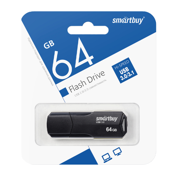 Флеш-накопитель Smartbuy Clue 64GB USB2.0 пластик черный