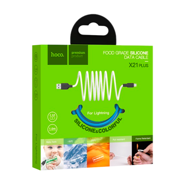 Кабель HOCO X21 Plus USB (m)-Lightning (m) 1.0м 2.4A силикон черный синий (1/28/168)