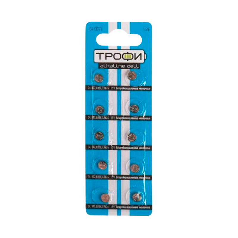 Батарейка Трофи G4/LR626/LR66/377A/177 BL10 Alkaline 1.55V (10/200/1600)