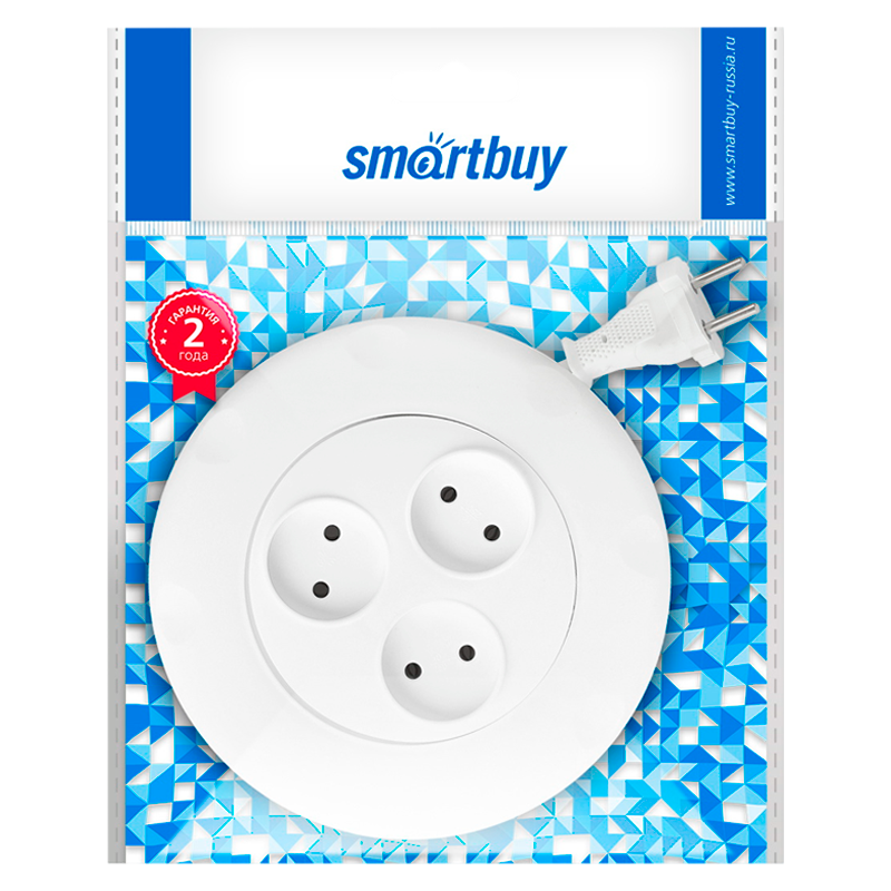 Удлинитель Smartbuy 3р.Б/З 10A 3.0м ПВС 2x1мм² круглый белый (1/40)