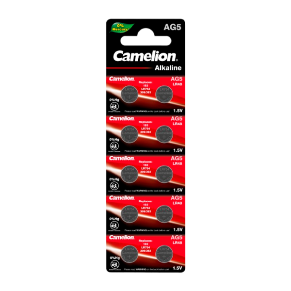 Батарейка Camelion G5/LR754/LR48/393A/193 BL10 Alkaline 1.5V (10/100/3600)