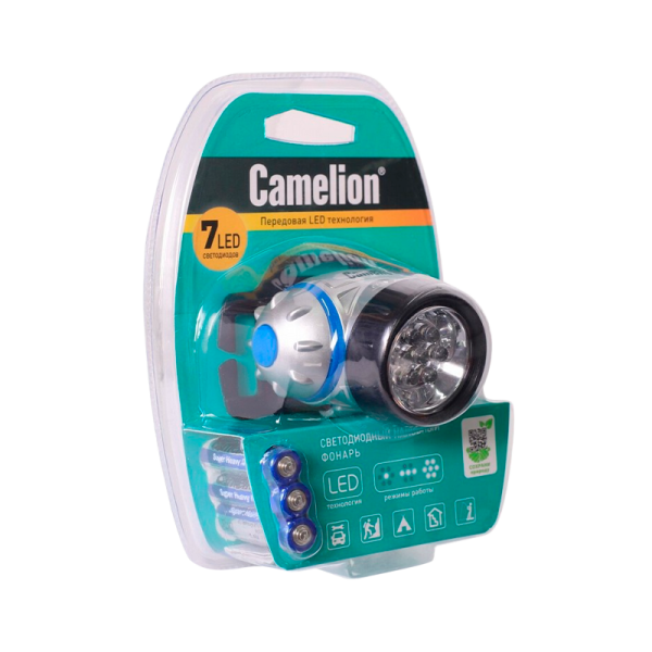 Фонарь налобный Camelion LED5310-7F3&nbsp;&nbsp; ( металлик, 7LED, 3 реж, 3XR03 в компл, пласт)