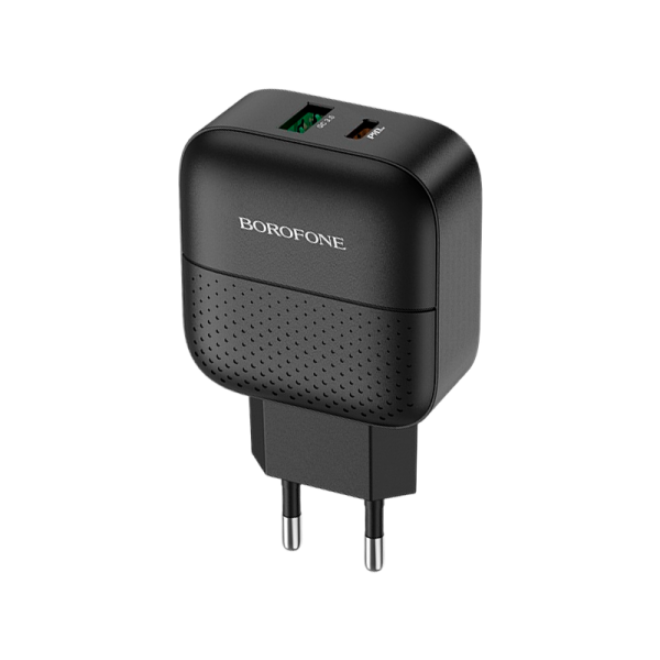 Сетевое З/У Borofone BA46A 1USB/Type-C 3.0A 18W QC3.0 с кабелем Type-C-Lightning черный (1/32/128)