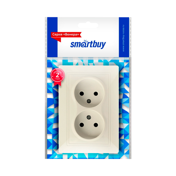 Розетка Smartbuy 2-местная без заземления 10А бежевая "Венера"