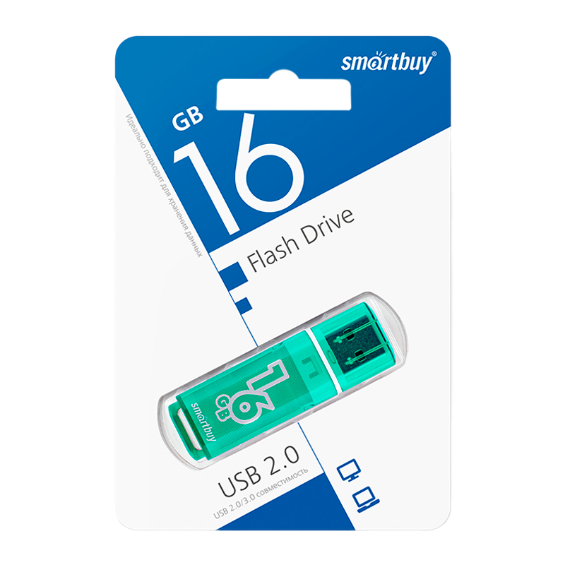Флеш-накопитель Smartbuy Glossy 16GB USB2.0 пластик зеленый