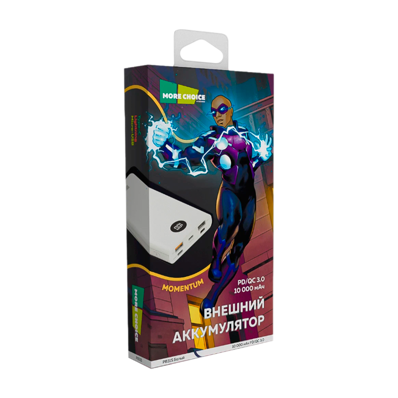 Внешний аккумулятор MORE CHOICE PB31S 10000mAh 3.0A 18W 3USB QC3.0 белый