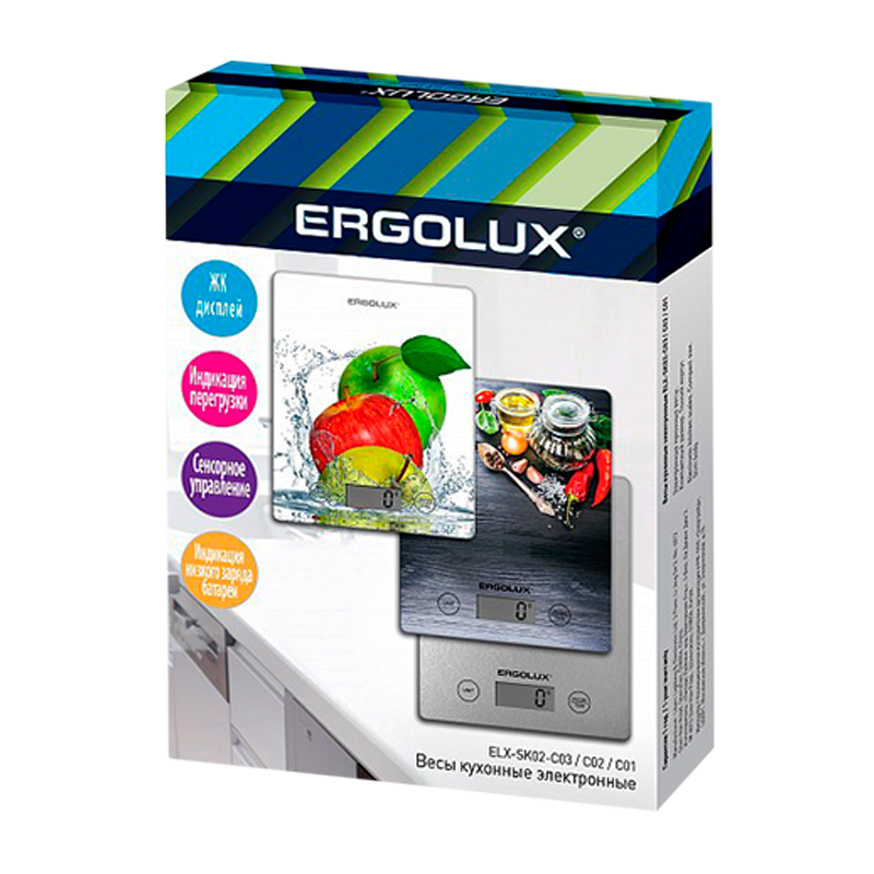 Весы кухонные Ergolux ELX-SK02-С01 электронные 5кг ассорти (1/20)