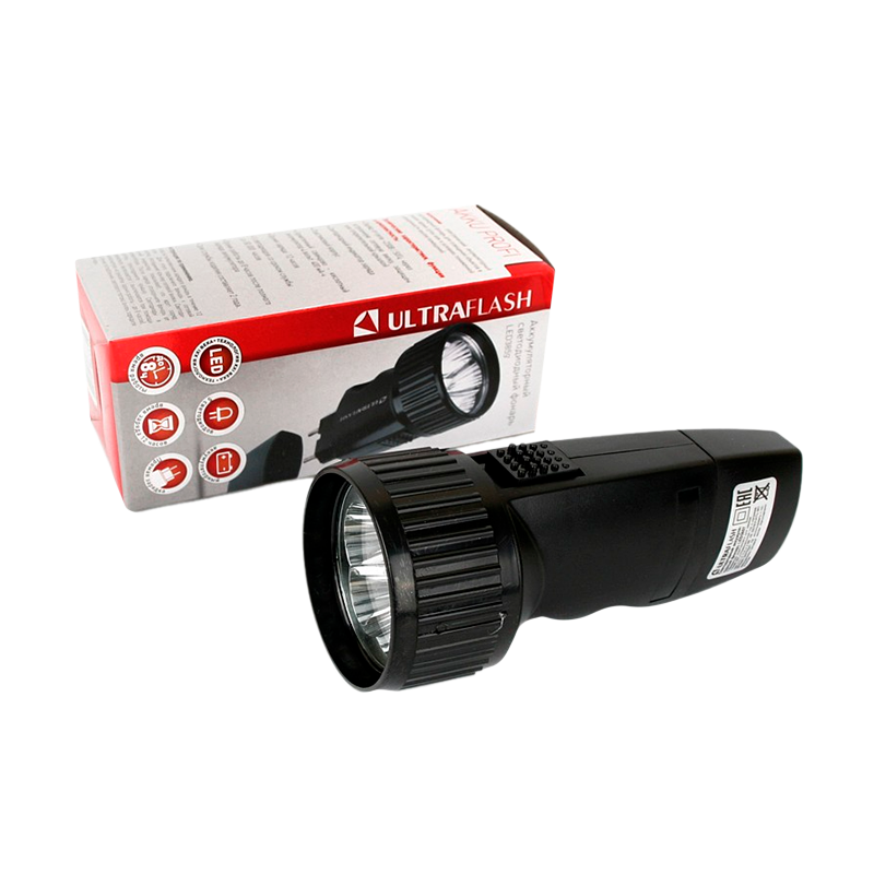 Фонарь туристический Ultraflash LED3859 0.4W 5LED от аккумулятора прямая подзарядка черный (1/108)