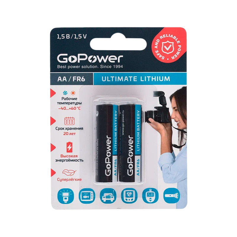 Батарейка GoPower FR6 AA BL2 Lithium 1.5V (2/20/200)
