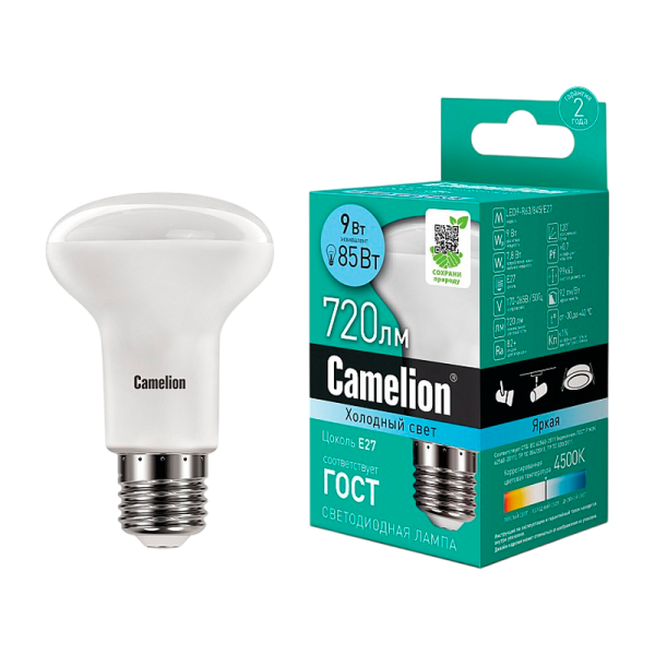 Лампа светодиодная Camelion R63 E27 9W 4000К 170-265V рефлектор (1/10/100)