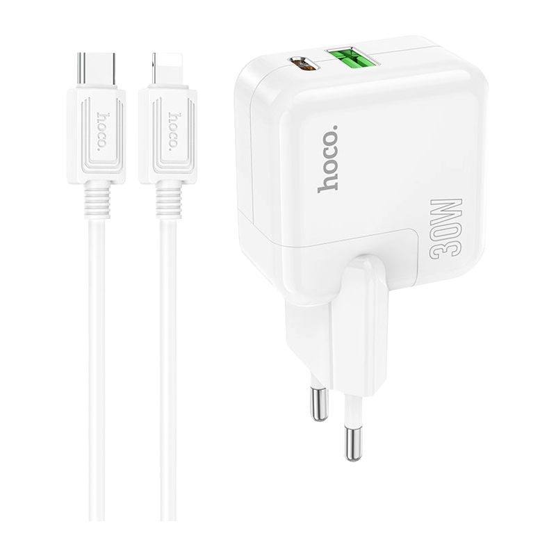 Сетевое З/У HOCO C111A 1USB/Type-C 3.0A 30W с кабелем Type-C-Lightning белый (1/20/120)