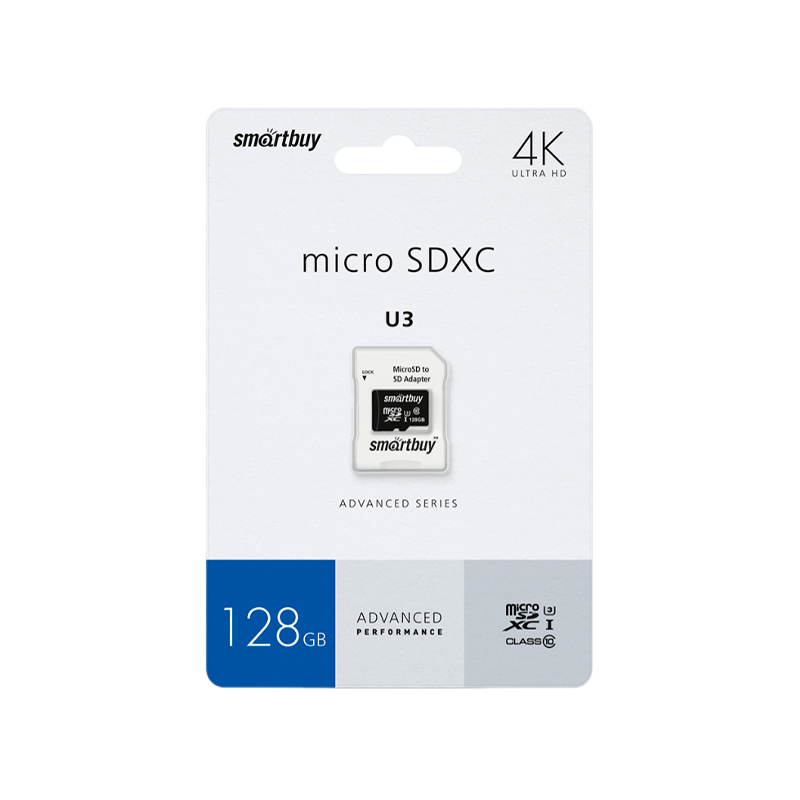 Карта памяти microSD Smartbuy Advanced Series 128GB Class10 UHS-I (U3) 90 МБ/сек V30 A1 с адаптером