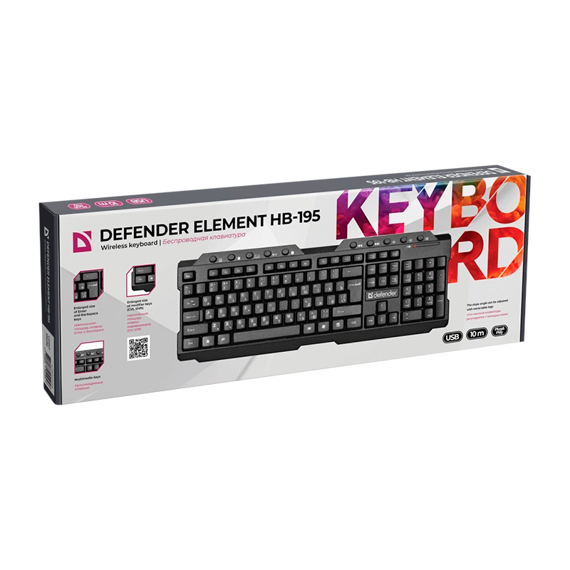 Клавиатура беспроводная Defender HB-195 Element классическая USB мультимед. черный (1/20)