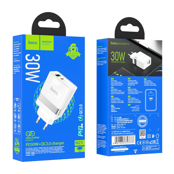 Сетевое З/У MORE CHOICE NC76Sa 2USB/Type-C 3.0A 65W QC3.0 белый (1/17/170)