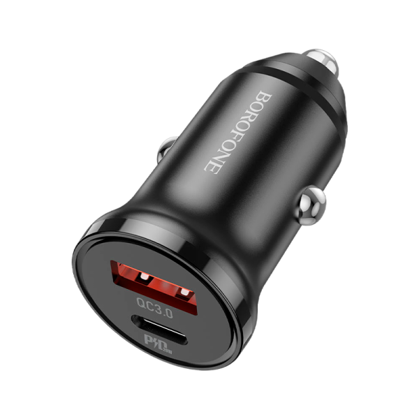 Автомобильное З/У Borofone BZ18A 1USB/Type-C 20W QC3.0 черный (1/48/192)
