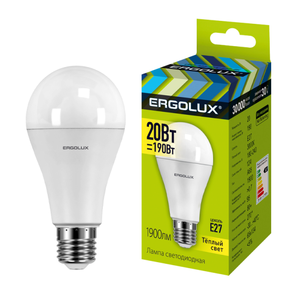 Лампа светодиодная Ergolux A65 E27 20W 3000К 180-240V груша ЛОН (1/10/100)