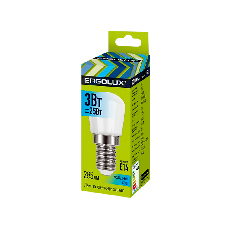 Лампа светодиодная Ergolux T26 E14 3W 4500К 220-240V для холодильника (1/10/50)