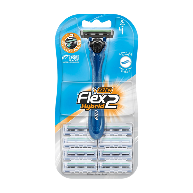 Бритва BIC "Flex 2 Hybrid" 2 лезвия 8 кассет прорезиненная ручка плавающая головка (1/10)