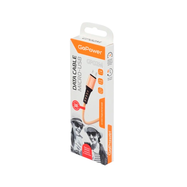 Кабель GoPower GP02M USB (m)-microUSB (m) 1.0м 2.4A нейлон золотой (1/200/800)