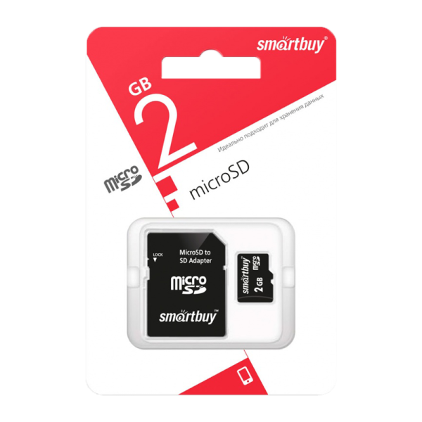 Карта памяти microSD Smartbuy 2GB Class4 10 МБ/сек с адаптером
