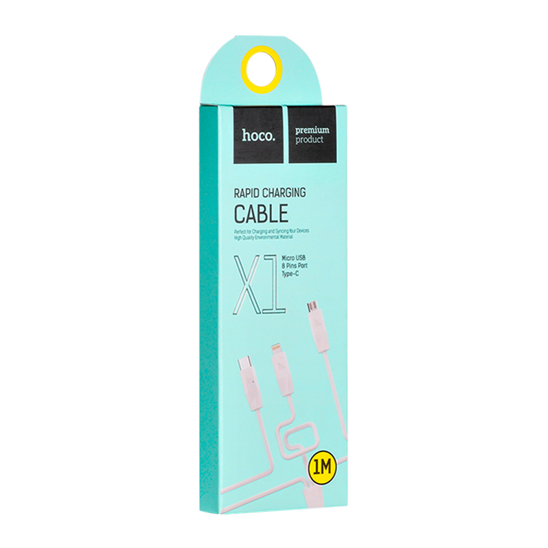Кабель HOCO X1 USB (m)-2хType-C/Lightning/microUSB (m) 1.0м 2.4A ПВХ белый (1/30/300)