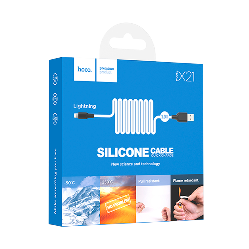 Кабель HOCO X21 USB (m)-Lightning (m) 1.0м 2.0A силикон белый (1/29/174)