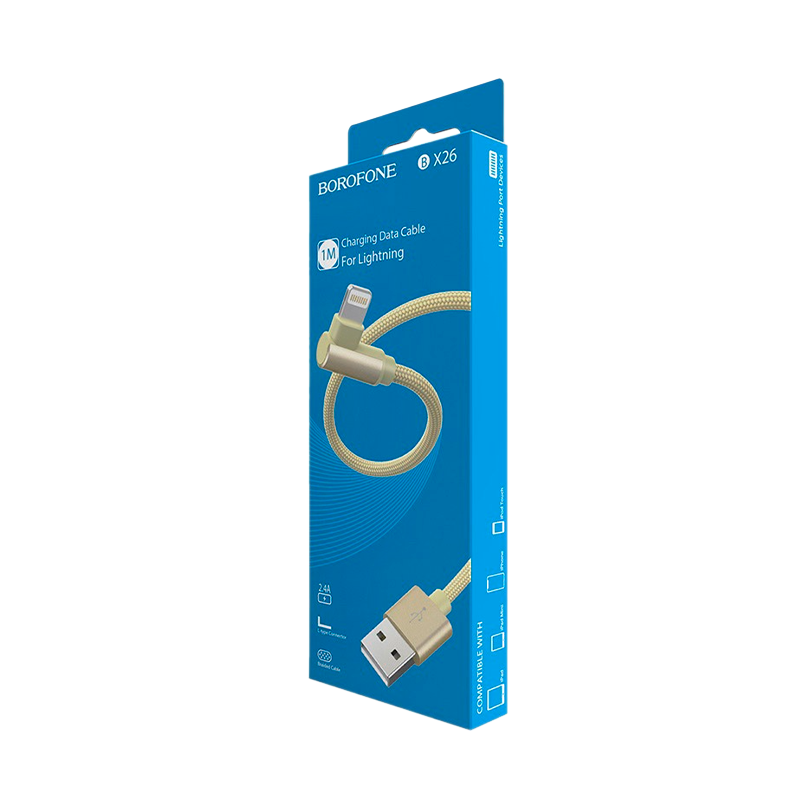 Кабель Borofone BX26 USB (m)-Lightning (m) 1.0м 2.4A нейлон золотой (1/360)