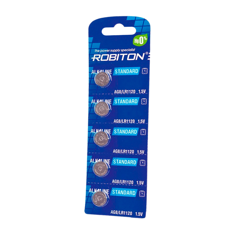 Батарейка ROBITON STANDARD R-AG8-0-BL5 (0% Hg) AG8 LR1120 391 191 LR55 BL5